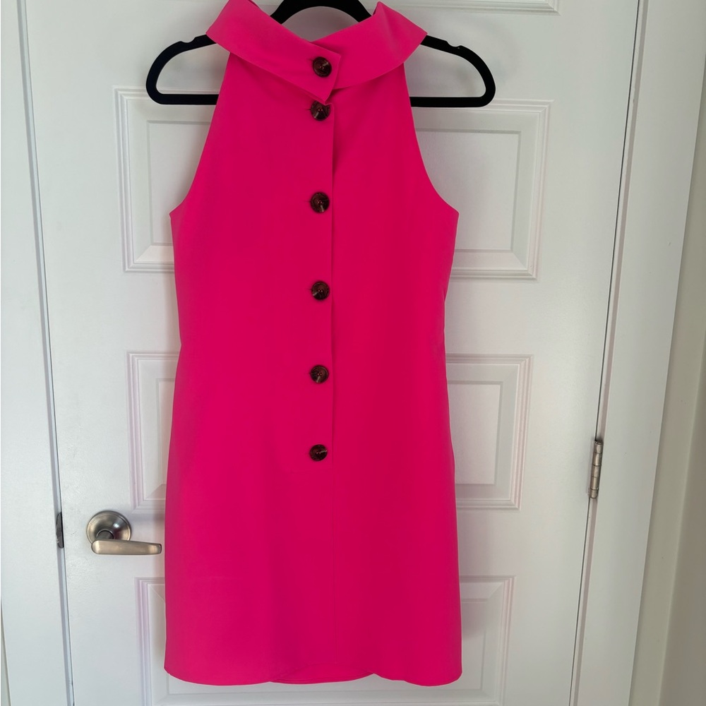 Vibrant Pink Sleeveless Dress with Button Detail